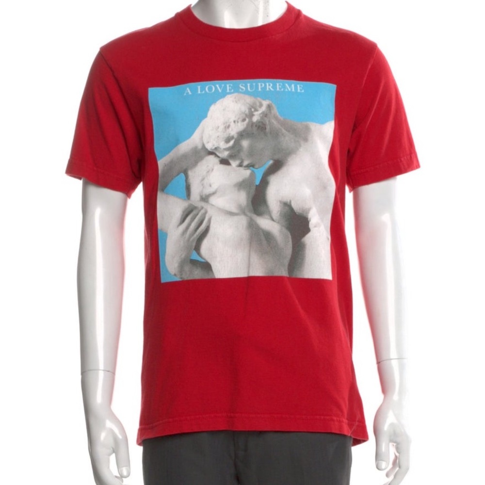Supreme Red Tee with Blue Graphic